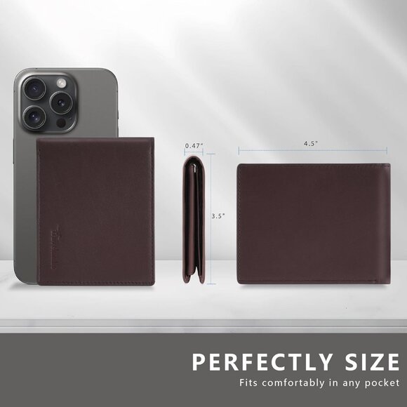 ⚡Travelambo Men Oil Wax Ochre Genuine Leather Handmade Bifold Stylish Wallets - Picture 6 of 9